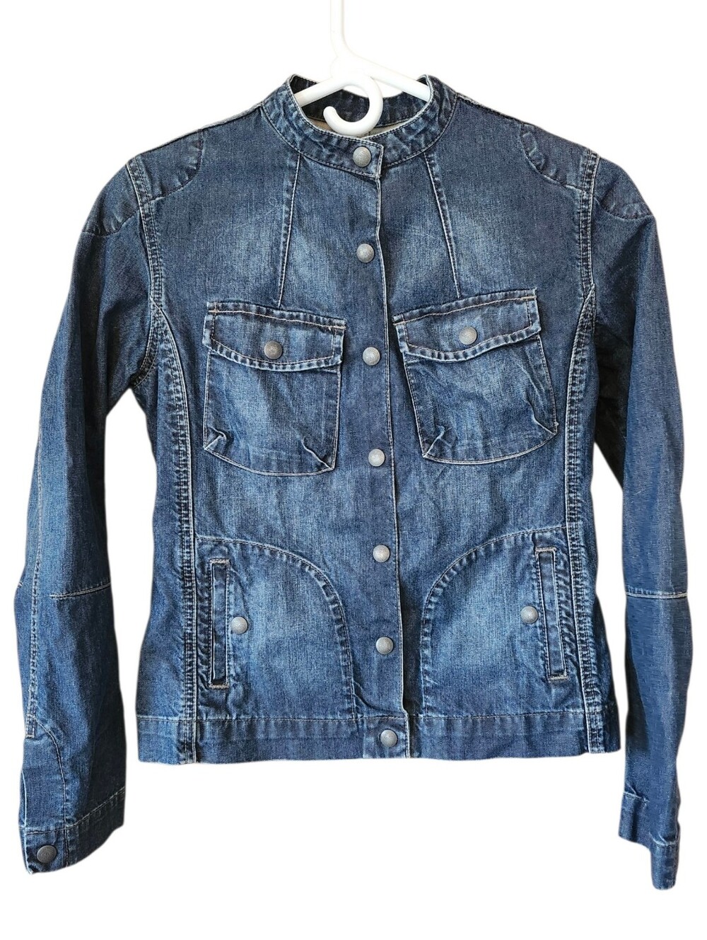 Lucky Brand Vintage Blue Jean Denim Military Moto Jacket Women's S